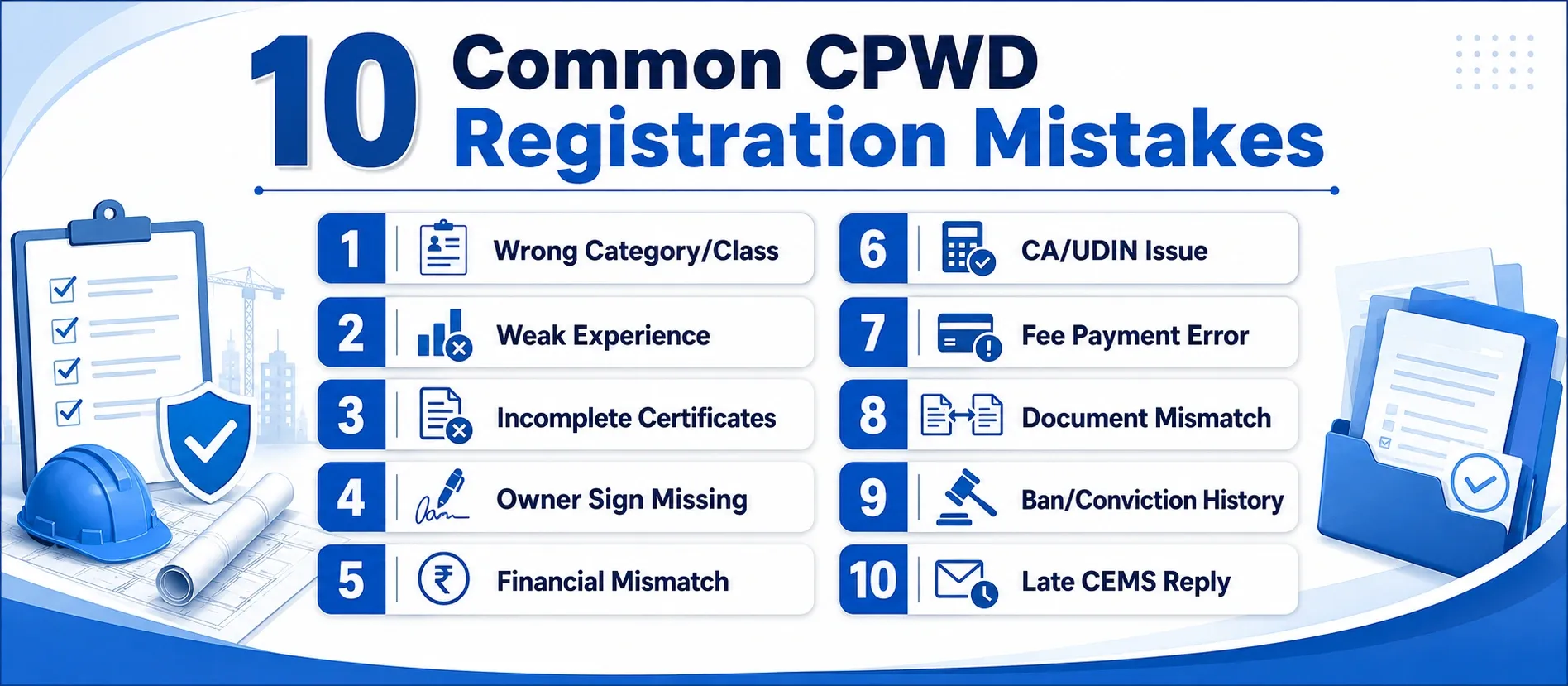 10 Reasons Why CPWD Registration Gets Rejected in India
